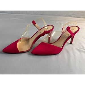 Jessica Simpson Women Heels Pumps Red Suede Pointed Toe Stiletto Clear Strap SZ6
